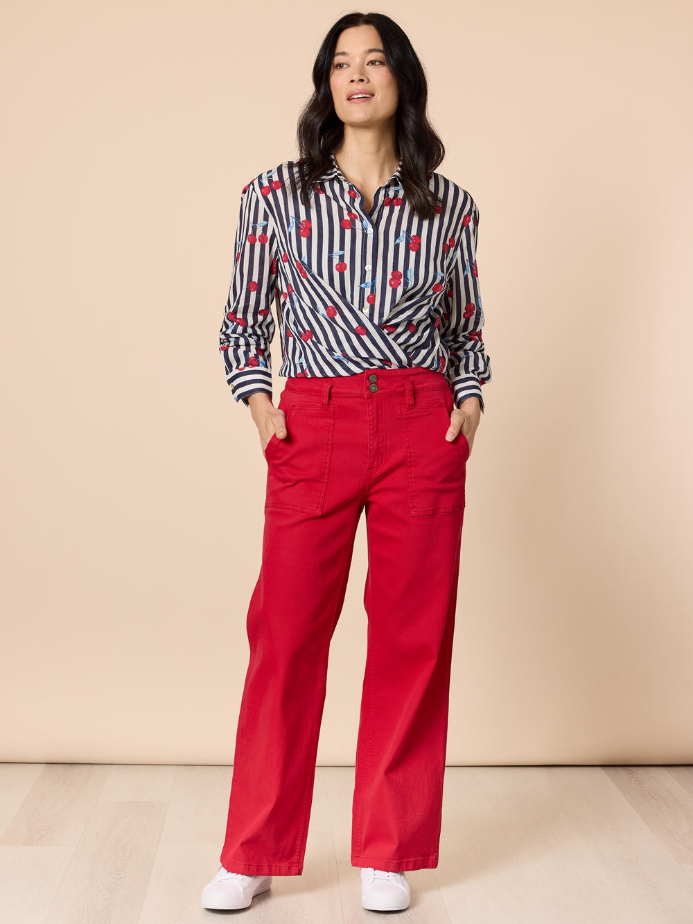 Hudson High Rise Wide Leg Jean - Red