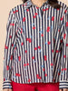 Cherry Stripe Print  Sheer Shirt - Navy/ White