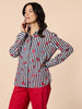 Cherry Stripe Print  Sheer Shirt - Navy/ White
