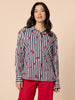 Cherry Stripe Print  Sheer Shirt - Navy/ White