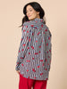 Cherry Stripe Print  Sheer Shirt - Navy/ White