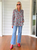 Cherry Stripe Print  Sheer Shirt - Navy/ White