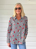 Cherry Stripe Print  Sheer Shirt - Navy/ White