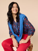 Cherry Delight Print Sheer Shirt - Navy/ Red