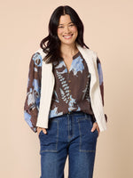 Vermont Floral Print Sheer Top - Coffee Blue