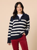 Bel Air Stripe Print Knit - Navy Ivory