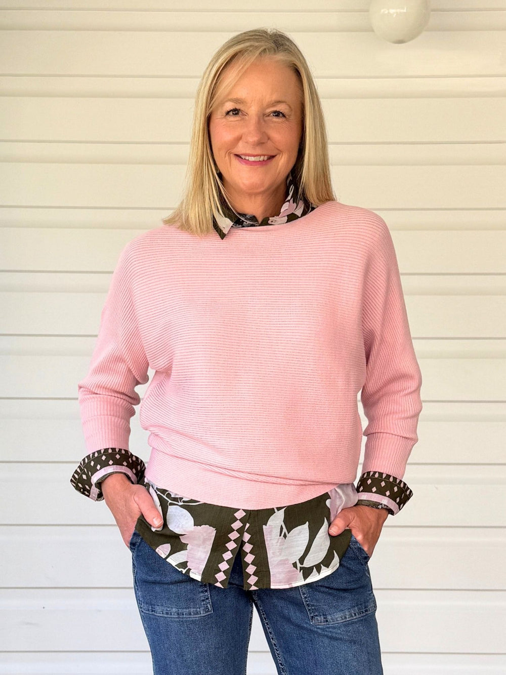 Billie Ribbed Batwing Knit - Blush