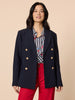 Cherry Stripe Print  Sheer Shirt - Navy/ White