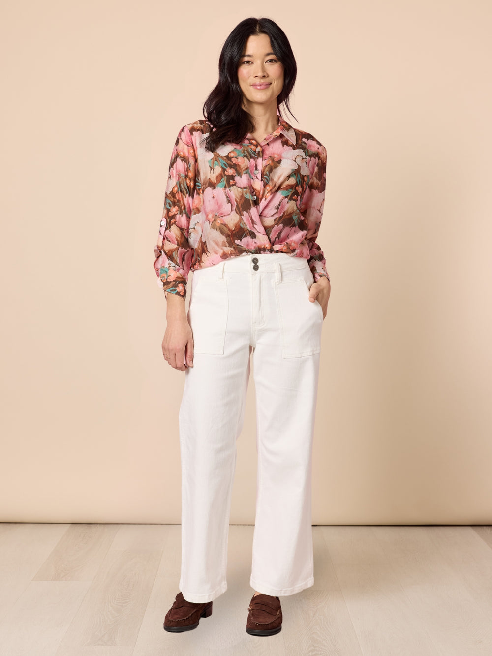 Dakota Floral Print Sheer Shirt - Blush Multi