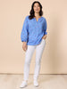 Cherish Embroidered Heart Stripe Top - Blue/ White