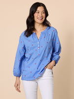 Cherish Embroidered Heart Stripe Top - Blue/ White