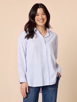 Tiffany Diamante Stripe Print Shirt - Blue/ White