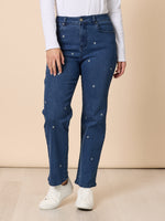 Hollywood Embroidered Star Straight Leg Jean - Denim