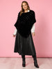 Roma Faux Fur Poncho - Black hammock & vine