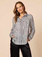 Ava Geometric Print Shirt - Black/ Ivory