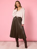 Florence Faux Leather Pleat Skirt - Espresso