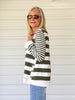 Brighton Stripe Print Top - Khaki Ivory