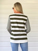 Brighton Stripe Print Top - Khaki Ivory