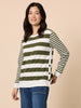 Brighton Stripe Print Top - Khaki Ivory
