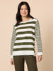 Brighton Stripe Print Top - Khaki Ivory