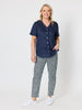 Audrey Linen Short Sleeve Top - Navy