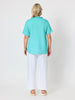 Audrey Linen Short Sleeve Ruffle Shirt - Seafoam