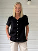 Audrey Linen Short Sleeve Ruffle Shirt - Black