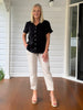 Audrey Linen Short Sleeve Ruffle Shirt - Black