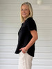 Audrey Linen Short Sleeve Ruffle Shirt - Black