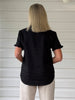 Audrey Linen Short Sleeve Ruffle Shirt - Black