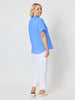 Audrey Linen Short Sleeve Ruffle Shirt - Cornflower