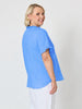 Audrey Linen Short Sleeve Ruffle Shirt - Cornflower