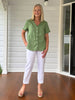 Audrey Linen Short Sleeve Ruffle Shirt - Fern