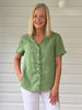 Audrey Linen Short Sleeve Ruffle Shirt - Fern