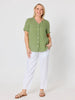 Audrey Linen Short Sleeve Ruffle Shirt - Fern