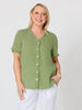 Audrey Linen Short Sleeve Ruffle Shirt - Fern