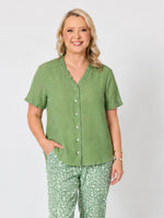 Audrey Linen Short Sleeve Top - Fern
