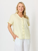Audrey Linen Short Sleeve Ruffle Shirt - Lemon