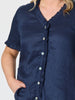 Audrey Linen Short Sleeve Top - Navy