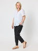 Sarah Linen Pleat Hem Pant - Black