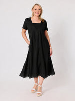 Le Marais Linen Midi Dress - Black