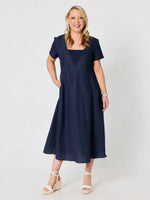 Le Marais Linen Midi Dress - Navy
