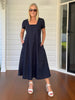 Le Marais Linen Midi Dress - Navy