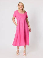 Le Marais Linen Midi Dress - Raspberry