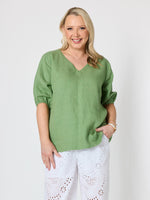 Anna V-neck Linen Top - Fern