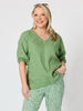 Anna V-neck Linen Top - Fern