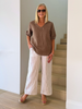 Haven Stripe Wide Leg Linen Pant - Mocha White