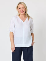 Anna V-neck Linen Top - White