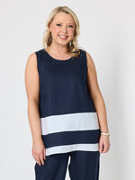 Chloe Contrast Linen Top - Navy/White