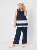 Chloe Contrast Linen Top - Navy/White